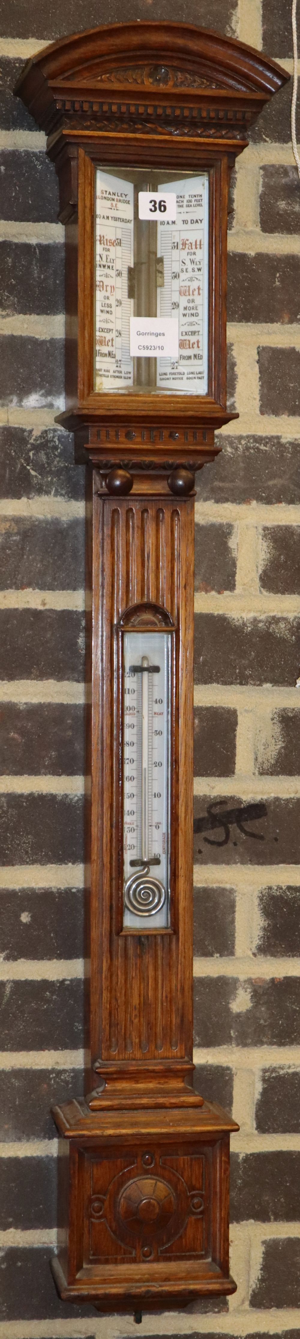 Stanley of London Bridge - Victorian oak stick barometer, H.102cm